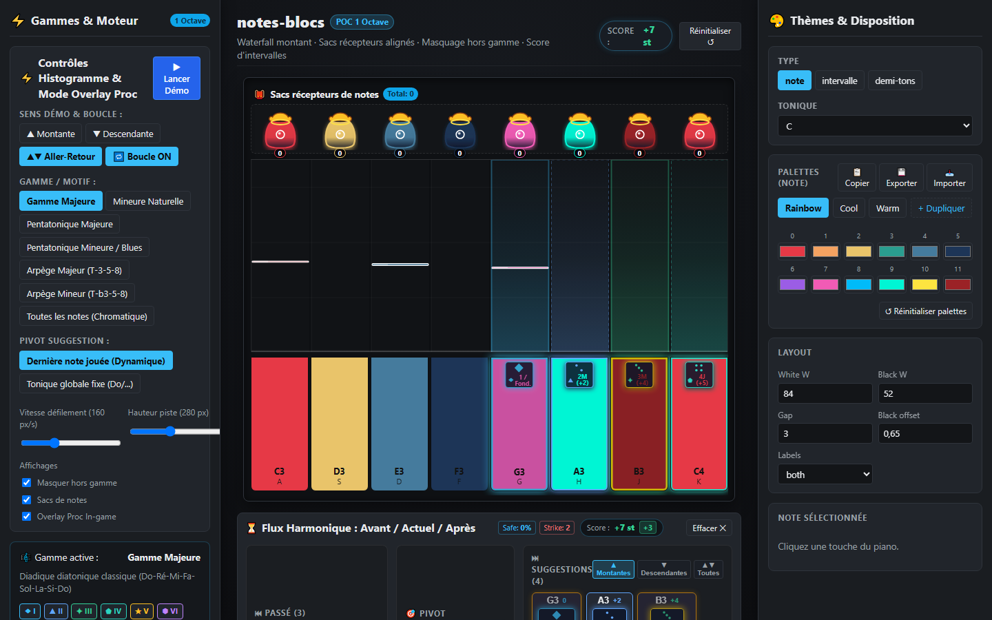 notes-blocs : waterfall montant, sacs et suggestions fantômes