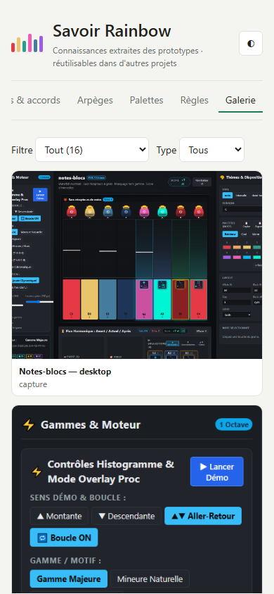 Savoir Rainbow — dashboard mobile