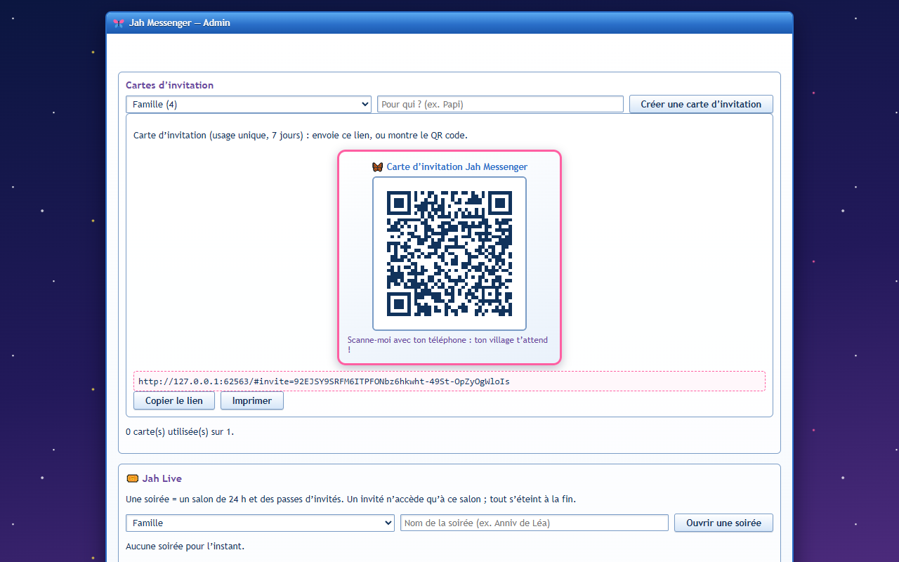 La carte d'invitation et son QR code